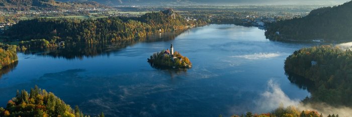 Slowenien - Bleder See - Kirche - Draufsicht