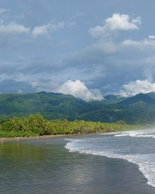 Dunkler Strand im Marino Ballena Nationalpark am Südpazifik