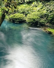 Türkisblauer Fluss umgeben von dichtem Dschungel