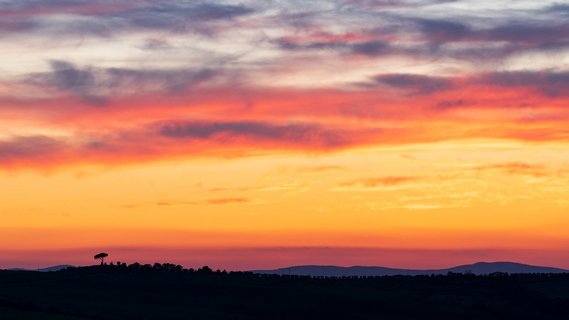 Pink orangener Sonnenuntergang in der Toskana